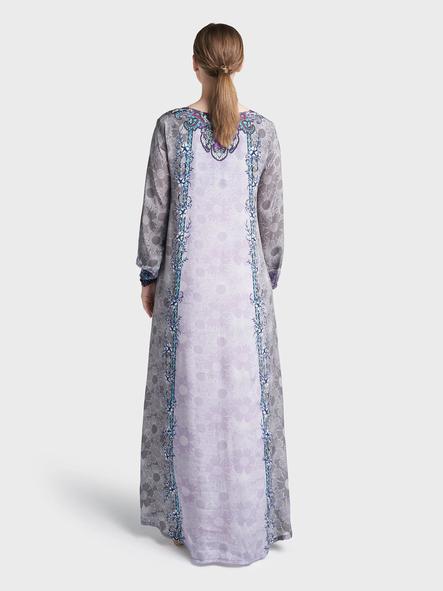 Grey Colour Stone Work Viscose Crepe Floral Printed Jalabiya (VDC133) - Image 4