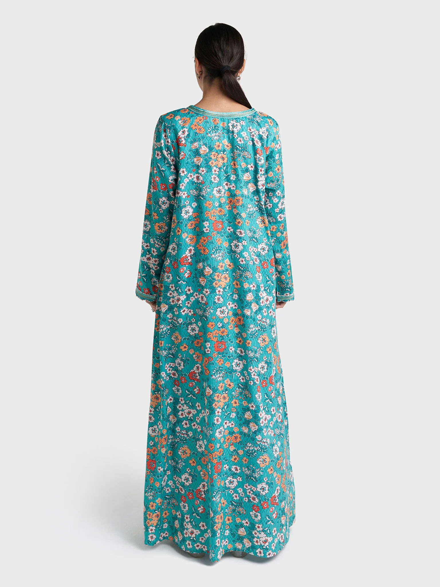 Floral Print Crochet Lace Work Cotton Jalabiya (VG2984) - Image 4