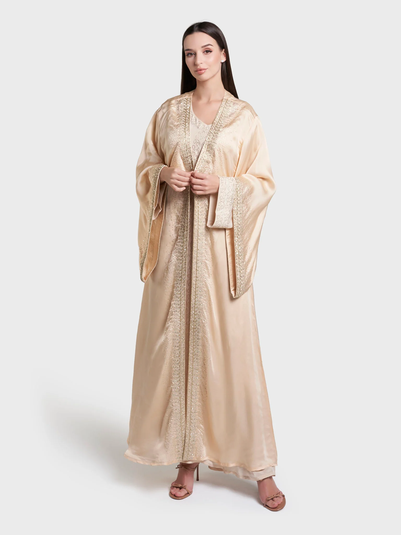Beige Colour  Solid Polyester Stone Work Jalabiya (VG3241) - Image 4