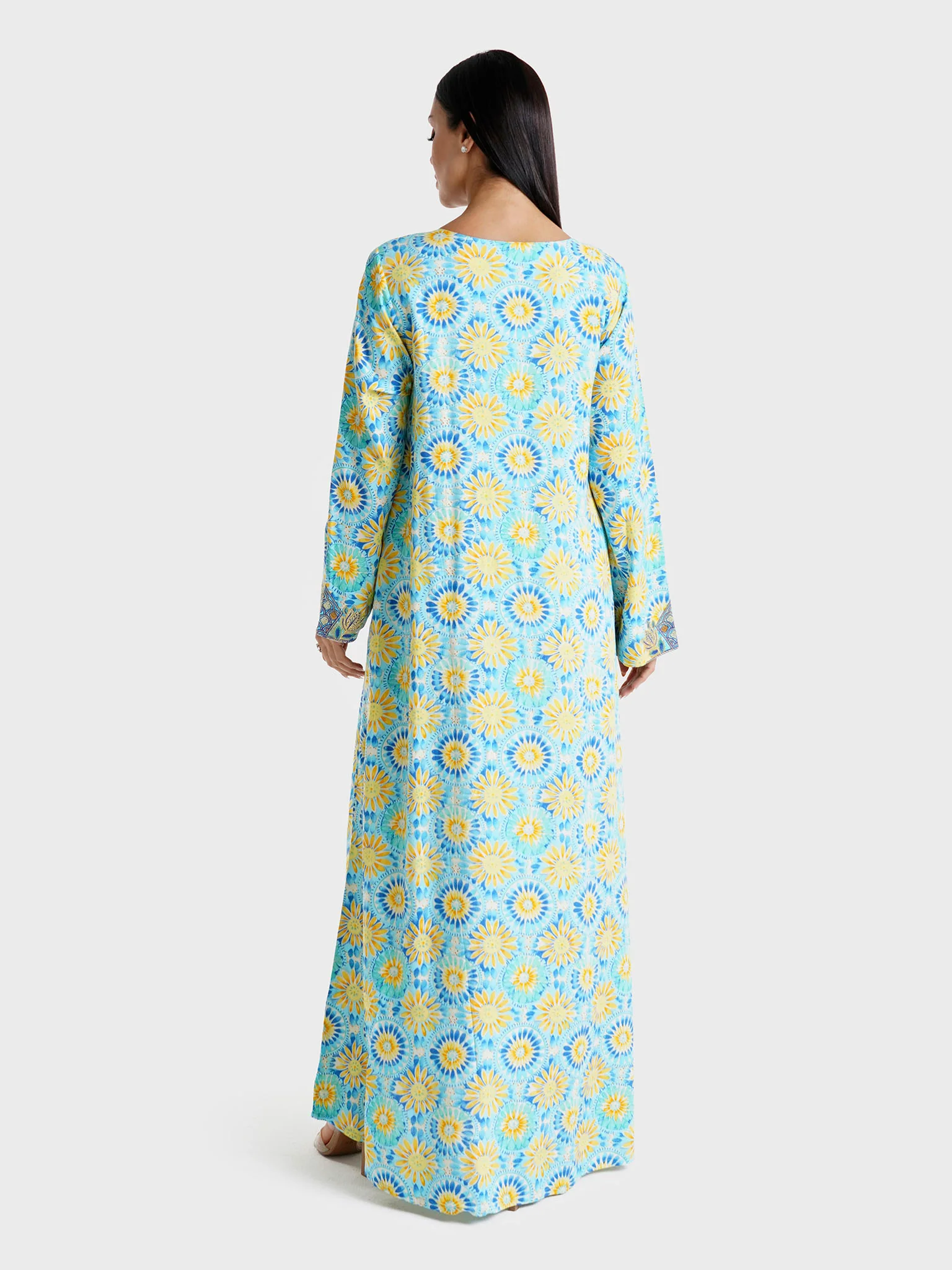Blue Floral Printed Rayon Stone Work Jalabiya (VSG193) - Image 4